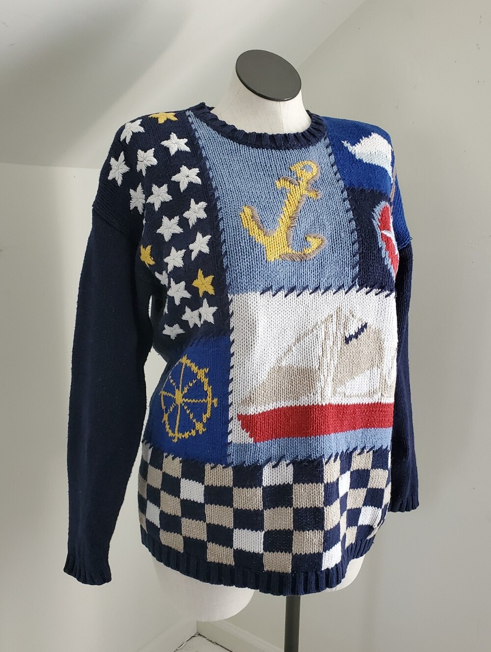 90s Vintage Nautical Theme Knit Crewneck Sweater